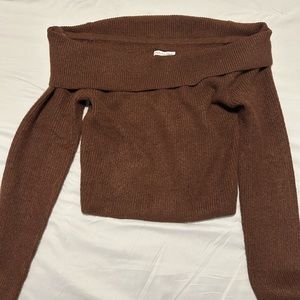 NWOT AE Ribbed Off-The-Shoulder Cropped Long-Sleeve Sweater Size L